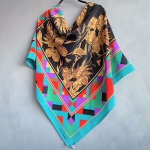 PIERRE CARDIN, 70'S, SILK, VINTAGE, GEOMETRIC, FLORAL SCARF,  34" X 34"